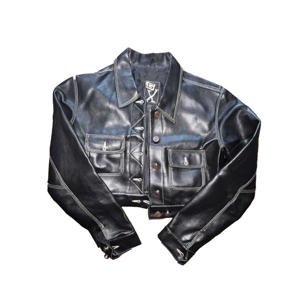 gx black cropped leather jacket